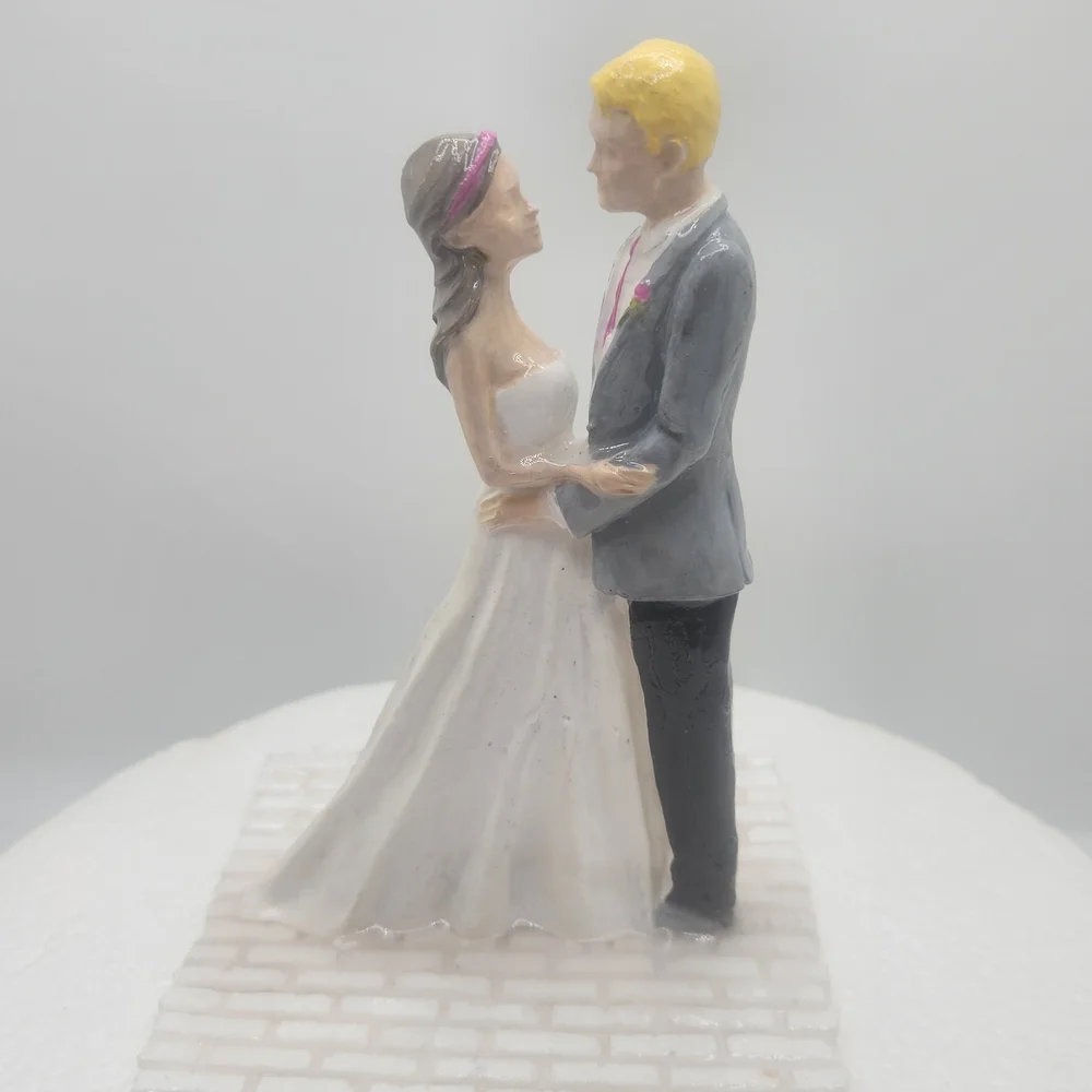 Hand Crafted Wedding Cake Topper with Pink and Gray Accents